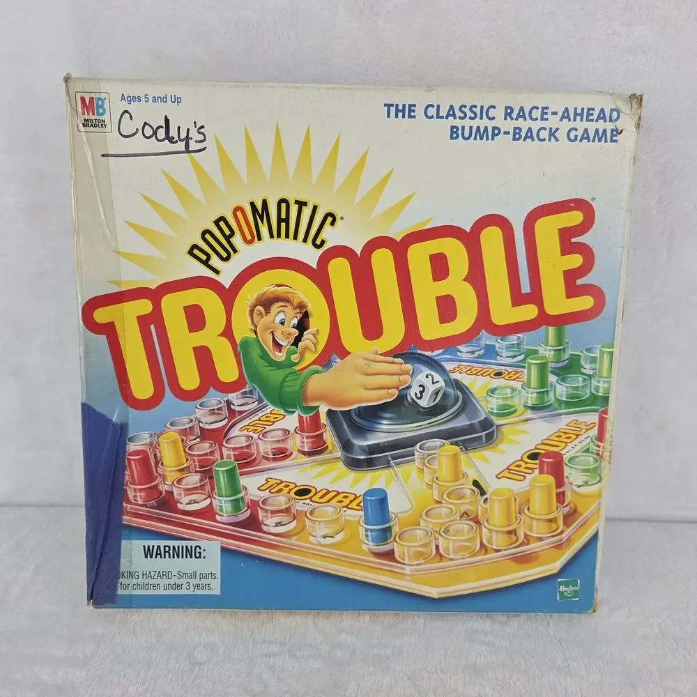 Vintage 1998 Trouble Board Game Pop-o-matic Dice MB Complete